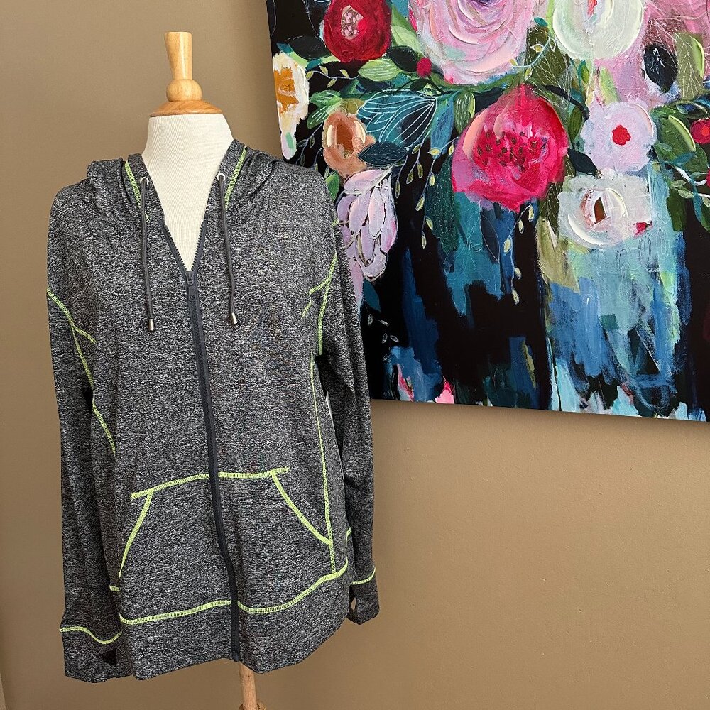 JGX Performance Gray Zip-Up Hoodie with Neon Green Stitching Women's Size 2X